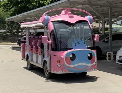 病院の送迎カート。駐車場から病院入り口、出口から駐車場の車の位置まで行き来してくれる。